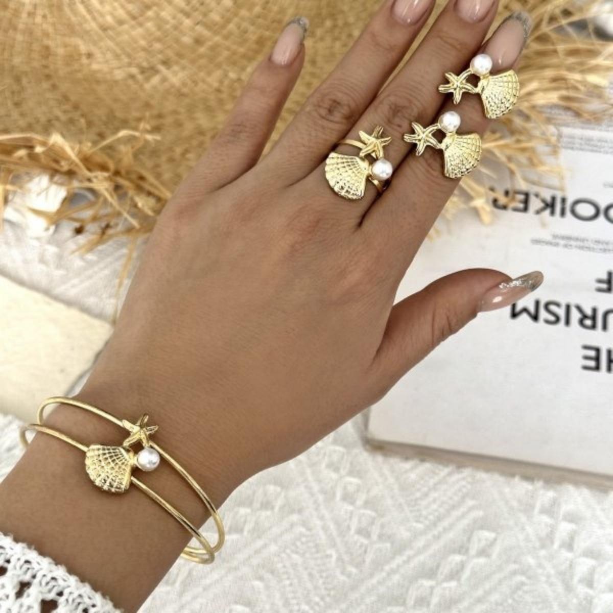 Boho Beach Imitation Pearl Starfish Shell Bracelet Ring Earrings Set For Women Men Charm Vacation Sea Star Summer Jewelry Set
Boho Beach Imitation Pearl Starfish Shell Bracelet Ring Earrings Set For Women Men Charm Vacation Sea Star Summer Jewelry Set
