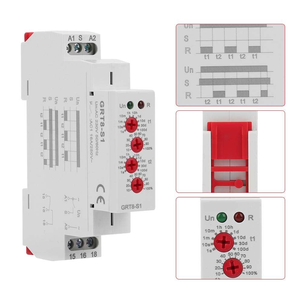 AYNEFY GRT8 Mini Asymmetric Cycle Timer ON/OFF Repeat Cycle Time Relay AC 230V Miniature Cycle Delay Time Relay
AYNEFY GRT8 Mini Asymmetric Cycle Timer ON/OFF Repeat Cycle Time Relay AC 230V Miniature Cycle Delay Time Relay