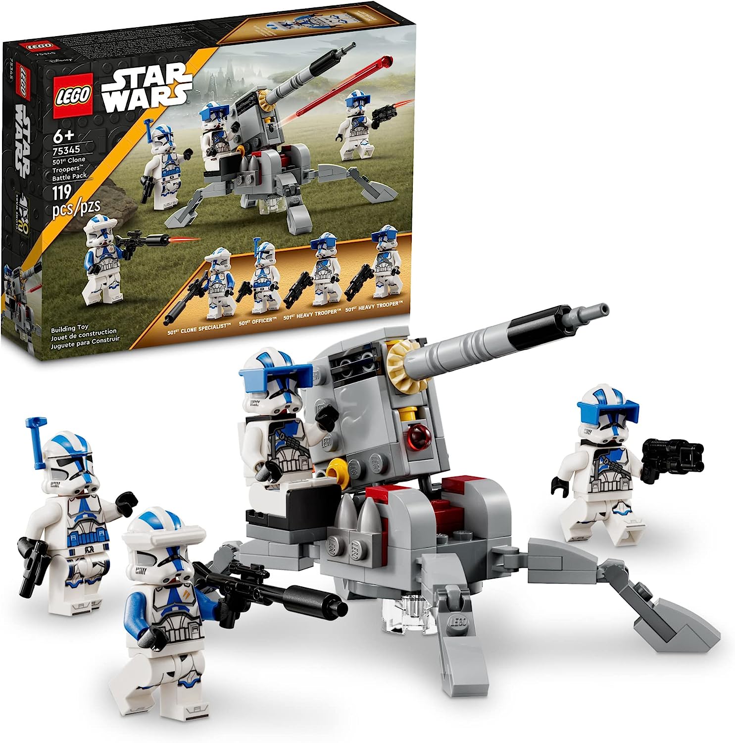 LEGO Star Wars 501st Clone Troopers Battle Pack 75345, сборный игрушечный набор с противотранспортной пушкой AV-7 и подпружиненным шутером плюс 4 персонажа
LEGO Star Wars 501st Clone Troopers Battle Pack 75345, сборный игрушечный набор с противотранспортной пушкой AV-7 и подпружиненным шутером плюс 4 персонажа
