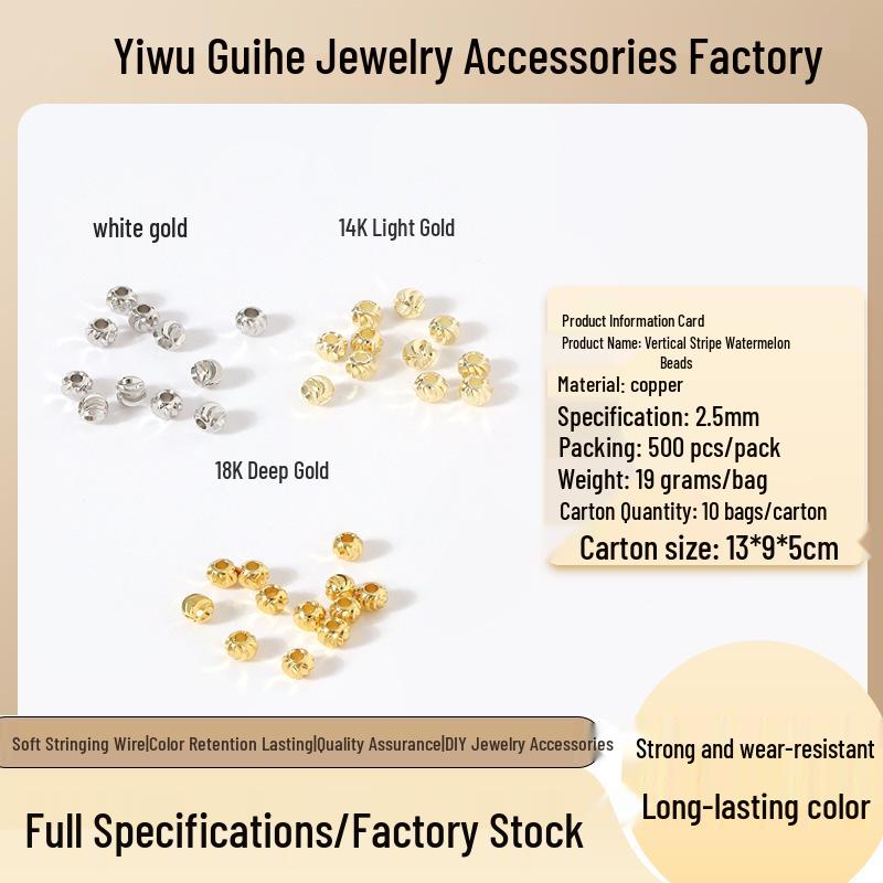 18K Gold-Plated Watermelon Copper Twill Stripe Beads for DIY Jewelry 2.5mm Beads (500 pieces/package)
18K Gold-Plated Watermelon Copper Twill Stripe Beads for DIY Jewelry 2.5mm Beads (500 pieces/package)