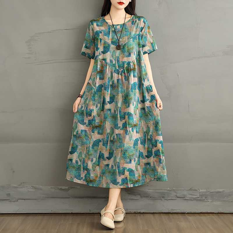 Summer Retro Cotton and Linen Round Neck Short Sleeved Dress, Women s Loose Skirt XL зелений
Summer Retro Cotton and Linen Round Neck Short Sleeved Dress, Women s Loose Skirt XL зелений