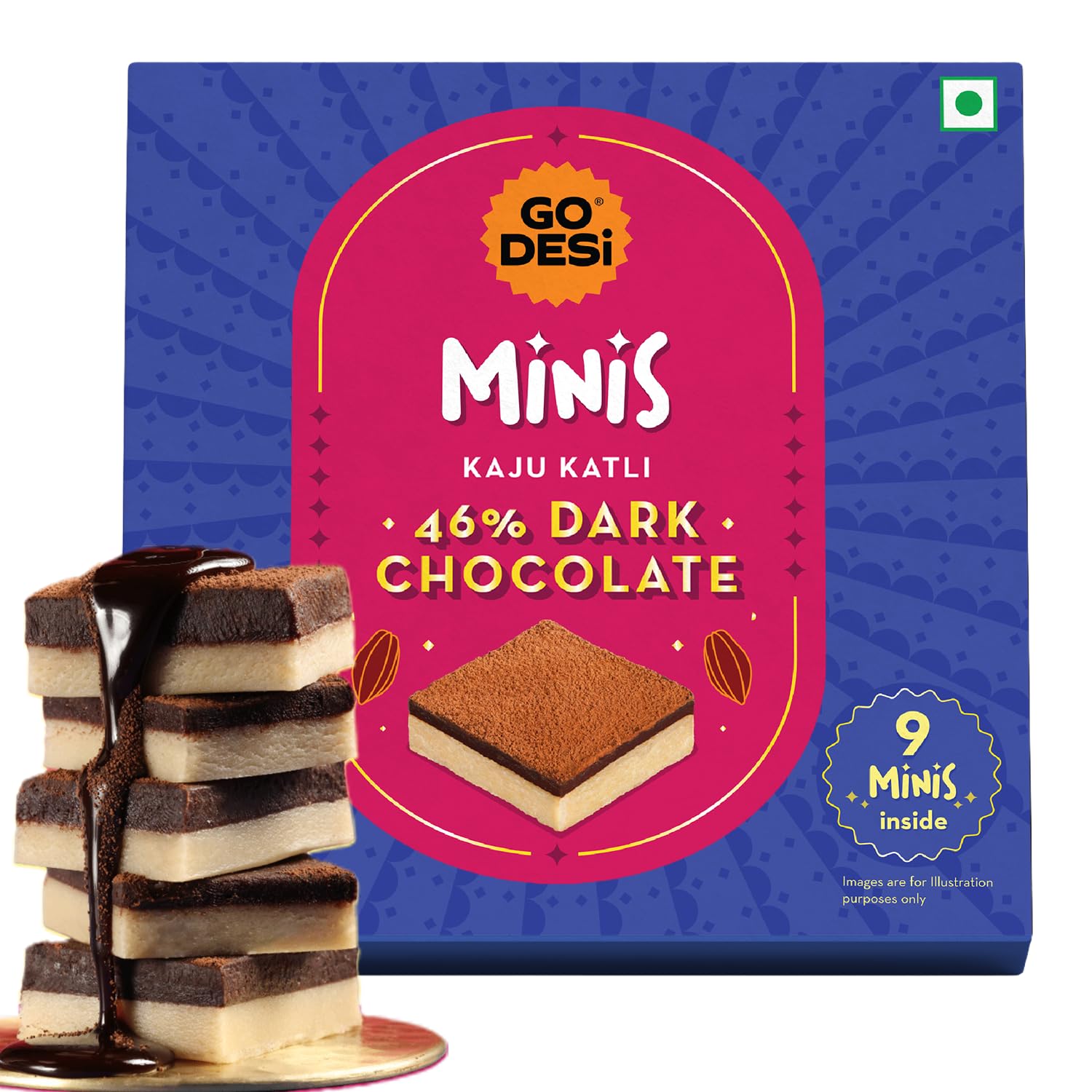 GO DESi - Minis Dark Chocolate Kaju Katli | Made with whole cashews | Fusion Sweets | Sweets Gift Pack | 9 pieces
GO DESi - Minis Dark Chocolate Kaju Katli | Made with whole cashews | Fusion Sweets | Sweets Gift Pack | 9 pieces