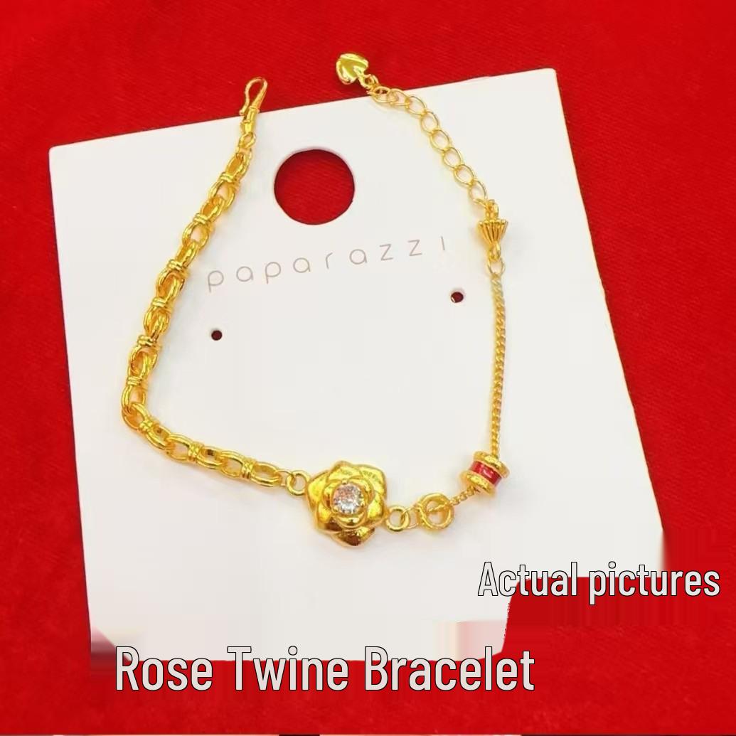 Golden Rose Entwined Bracelet with Rhinestone Ring and Hand-Woven Red Rope Chain Jewelry
Golden Rose Entwined Bracelet with Rhinestone Ring and Hand-Woven Red Rope Chain Jewelry