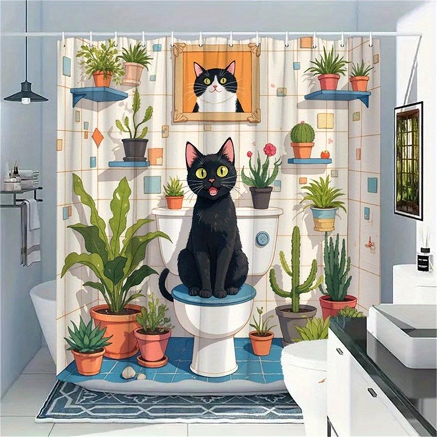 Black Cat Shower Curtain - On Toilet With Potted Plants, Vibrant Playful Design, Polyester, 70.8X70.8 , 12 Hooks, Bathroom Decor W60H190(CM)-1 Pcs
Black Cat Shower Curtain - On Toilet With Potted Plants, Vibrant Playful Design, Polyester, 70.8X70.8 , 12 Hooks, Bathroom Decor W60H190(CM)-1 Pcs