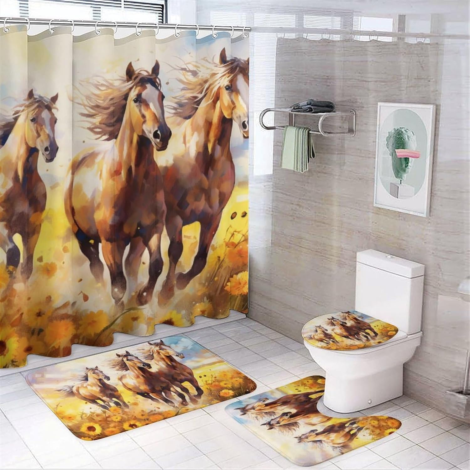 Colorful Horse Shower Curtain Sets With Rugs Toilet Lid Cover And Bath Mat Abstract Sunset Landscape Nature Animal Shower Curtai W60H190(CM)-1 Pcs
Colorful Horse Shower Curtain Sets With Rugs Toilet Lid Cover And Bath Mat Abstract Sunset Landscape Nature Animal Shower Curtai W60H190(CM)-1 Pcs