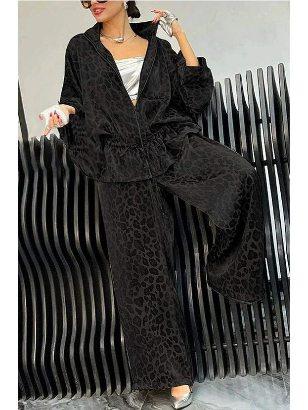 2024 Женский повседневный комплект с леопардовым принтом, отложным воротником и кулиской на талии XXXL чёрный
2024 Женский повседневный комплект с леопардовым принтом, отложным воротником и кулиской на талии XXXL чёрный