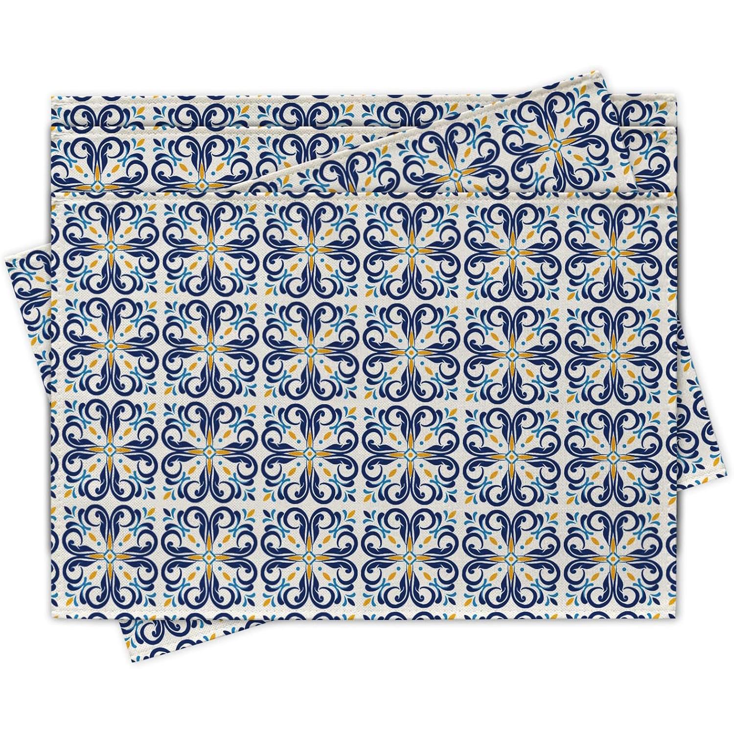 Of 4/6 Vintage European Style Placemats Featuring a Retro Blue And Yellow Floral Scroll Design, Perfect for Dining Table Decor, 30x45cm-4PC
Of 4/6 Vintage European Style Placemats Featuring a Retro Blue And Yellow Floral Scroll Design, Perfect for Dining Table Decor, 30x45cm-4PC