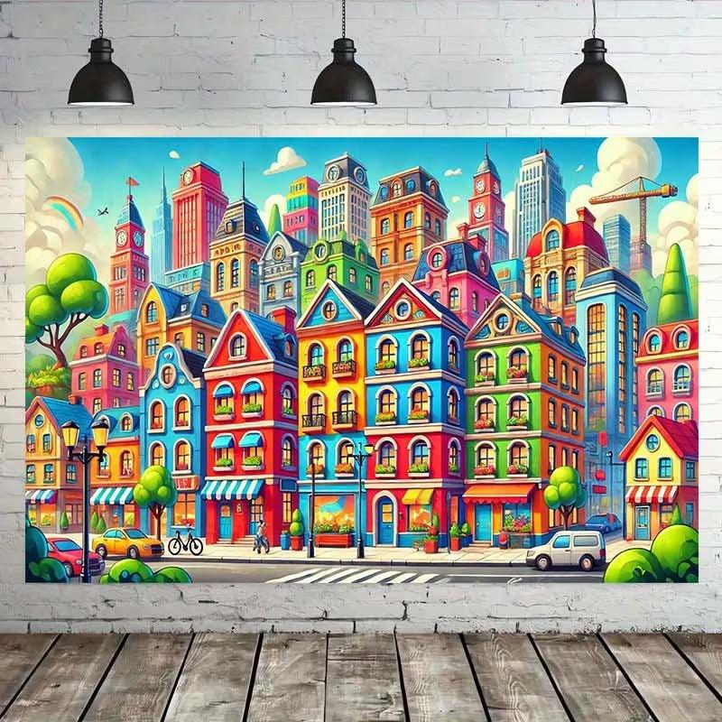 2D Cartoon City Backdrop, Colorful Whimsical Town with Buildings and Cars Background 47.2x31.5inch/120*80cm
2D Cartoon City Backdrop, Colorful Whimsical Town with Buildings and Cars Background 47.2x31.5inch/120*80cm