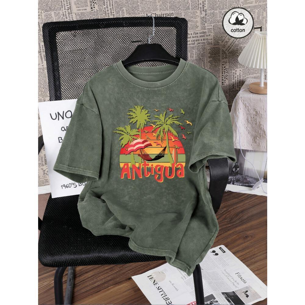 Antigua Beach Coconut Trees Printed Washed T-Shirts Women Summer Cotton T Shirt Comfortable Loose Short Sleeve Clothes S
Antigua Beach Coconut Trees Printed Washed T-Shirts Women Summer Cotton T Shirt Comfortable Loose Short Sleeve Clothes S