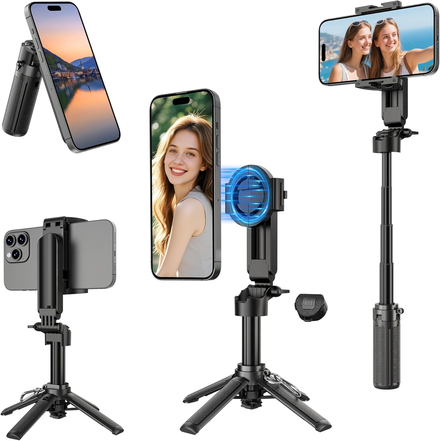 Magnetic Mini Selfie Stick for iPhone, 4 in 1 Portable Pocket Size Tripod for iPhone MagSafe/Android with Remote/Cold Shoe Mount
Magnetic Mini Selfie Stick for iPhone, 4 in 1 Portable Pocket Size Tripod for iPhone MagSafe/Android with Remote/Cold Shoe Mount