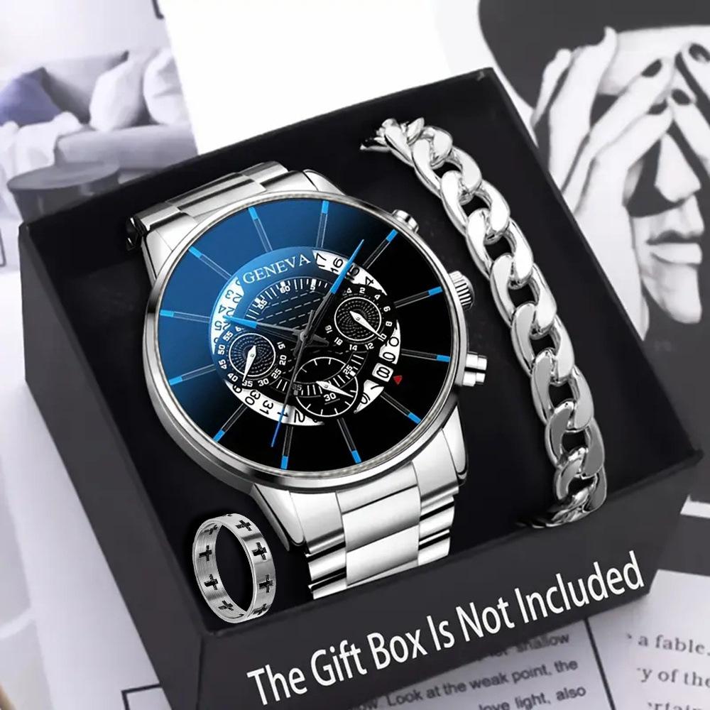 Watch 3-Piece Set, Watch Bracelet Ring, Men S Watch, Steel Belt Watch, Quartz Watch
Watch 3-Piece Set, Watch Bracelet Ring, Men S Watch, Steel Belt Watch, Quartz Watch