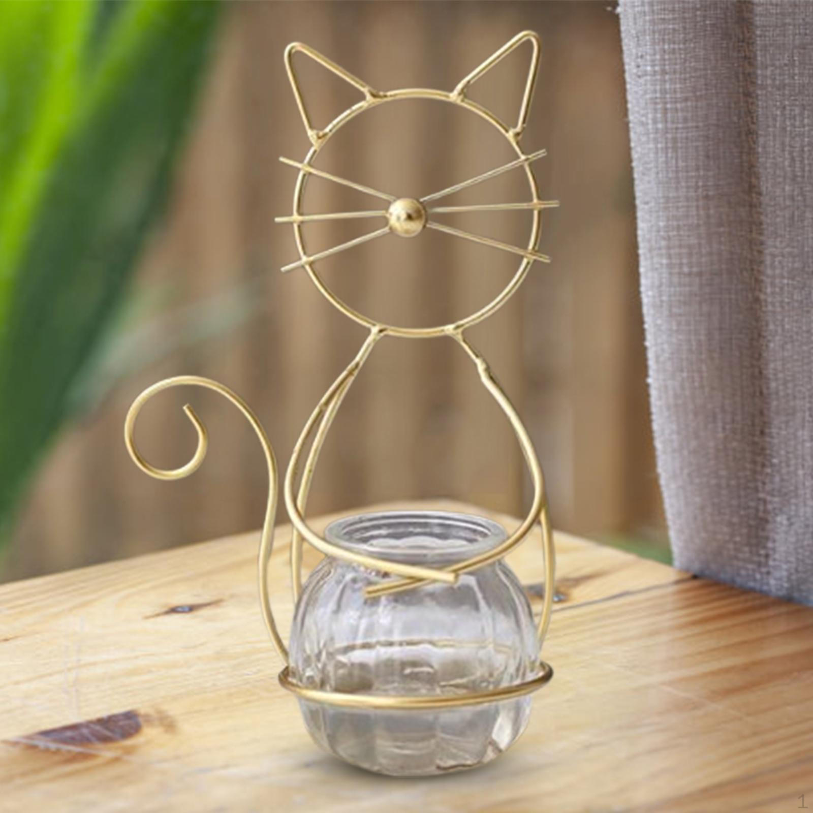 Настольный стеклянный цветочный горшок, симпатичный цветочный горшок в форме кошки, гидропонная ваза для растений на открытом воздухе золотой