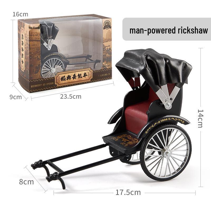 Винтажная модель металлического сплава трехколесного рикши - Ностальгическое почтовое украшение на человеческой тяге, Симуляция автомобиля Старого Шанхая.
