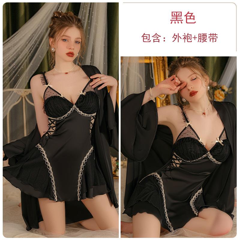Hot Deep V Plus Chest Pad Underwear Sweet Lace Sexy Smooth Satin Nightdress Robe Women s Suit one size fits all
Hot Deep V Plus Chest Pad Underwear Sweet Lace Sexy Smooth Satin Nightdress Robe Women s Suit one size fits all