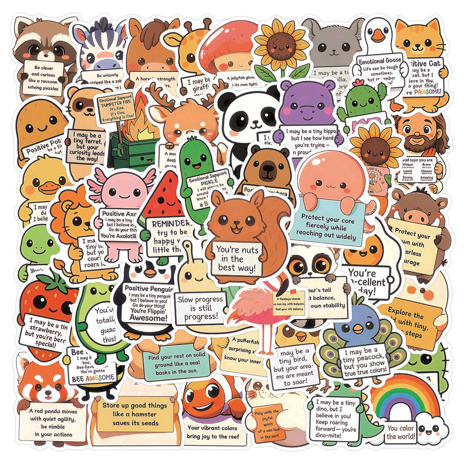 50PCS Cartoon Animal Slogan Stickers - Waterproof Decorative Stickers for Phones, Planners, Stationery, and Helmets
50PCS Cartoon Animal Slogan Stickers - Waterproof Decorative Stickers for Phones, Planners, Stationery, and Helmets