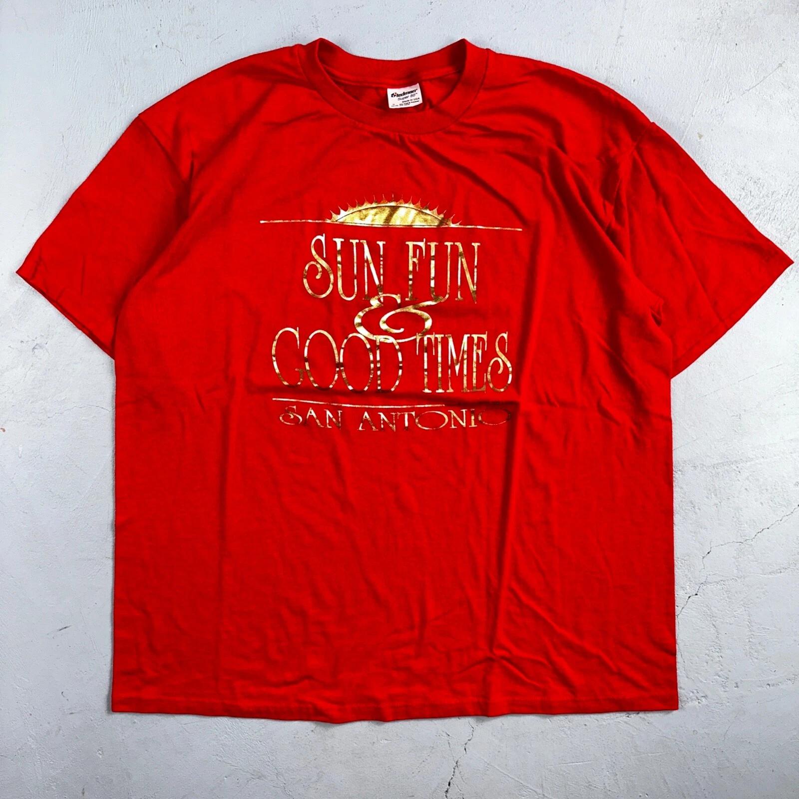Sun Fun Good Times VTG T Shirt San Antonio Texas Single Stitch 80s Rare Hot Gold L
Sun Fun Good Times VTG T Shirt San Antonio Texas Single Stitch 80s Rare Hot Gold L