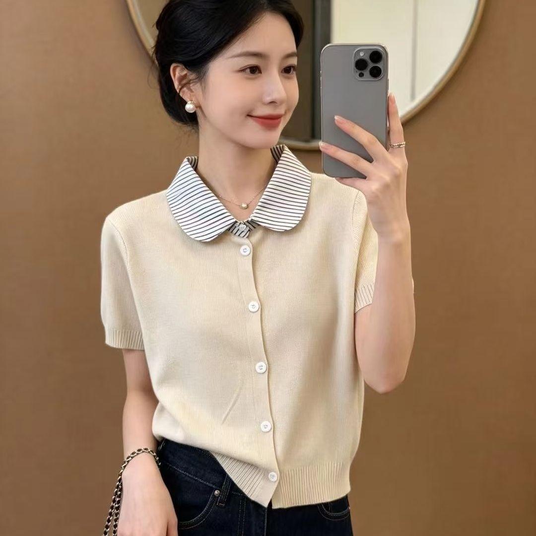 Baby Collar Knitted Cardigan Women s Summer Clothing - New Style Loose and Laid-back Style Outerwear, Top with Thin Short Sleeves, T-shirt Type Shirt One size абрикосовий
Baby Collar Knitted Cardigan Women s Summer Clothing - New Style Loose and Laid-back Style Outerwear, Top with Thin Short Sleeves, T-shirt Type Shirt One size абрикосовий