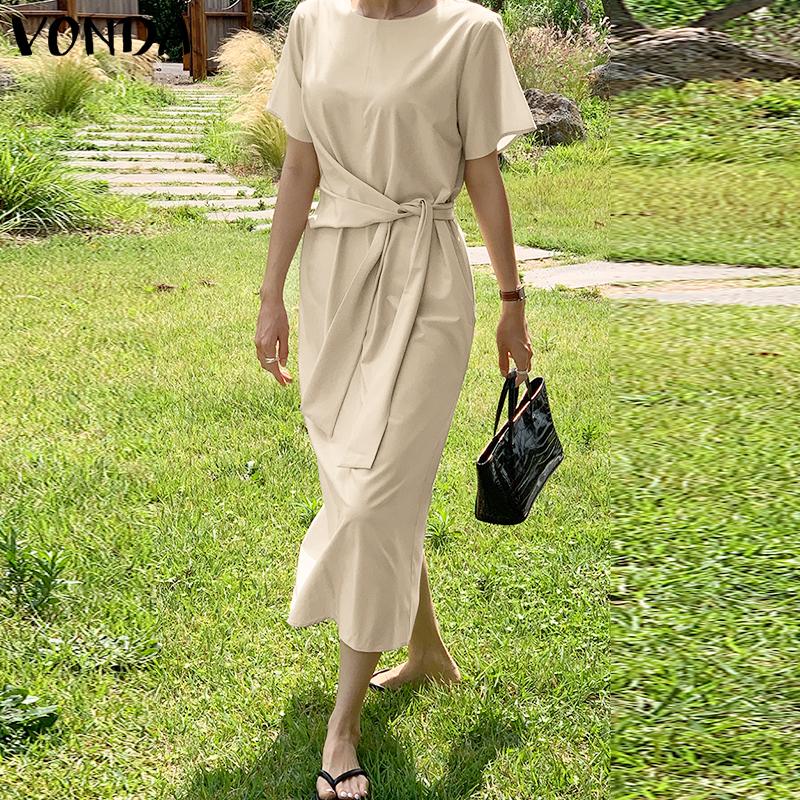 VONDA женские летние однотонные длинные платья с круглым вырезом и коротким рукавом с галстуком
VONDA женские летние однотонные длинные платья с круглым вырезом и коротким рукавом с галстуком