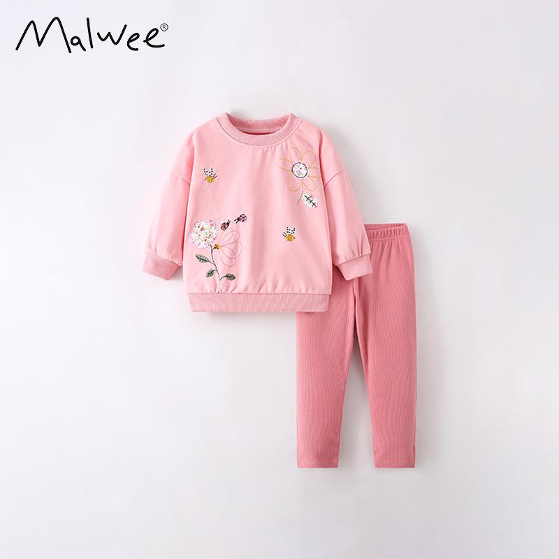Костюм из двух частей для девочек Malwee, осенне-зимний, с круглым вырезом, длинными рукавами и брюками на эластичной талии