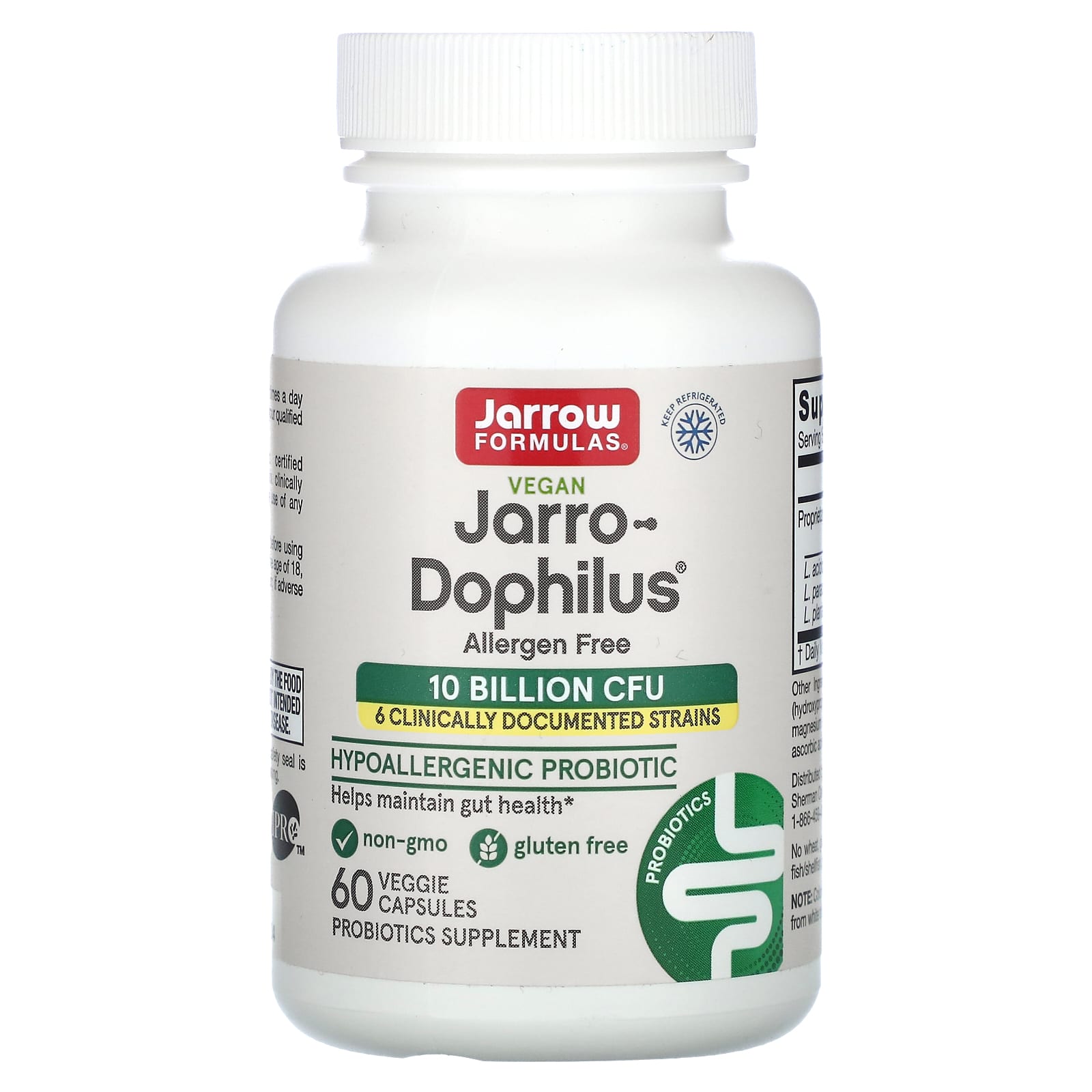 Jarrow Formulas, Vegan Jarro-Dophilus, без алергенів, 10 мільярдів КУО, 60 овочевих капсул
Jarrow Formulas, Vegan Jarro-Dophilus, без алергенів, 10 мільярдів КУО, 60 овочевих капсул