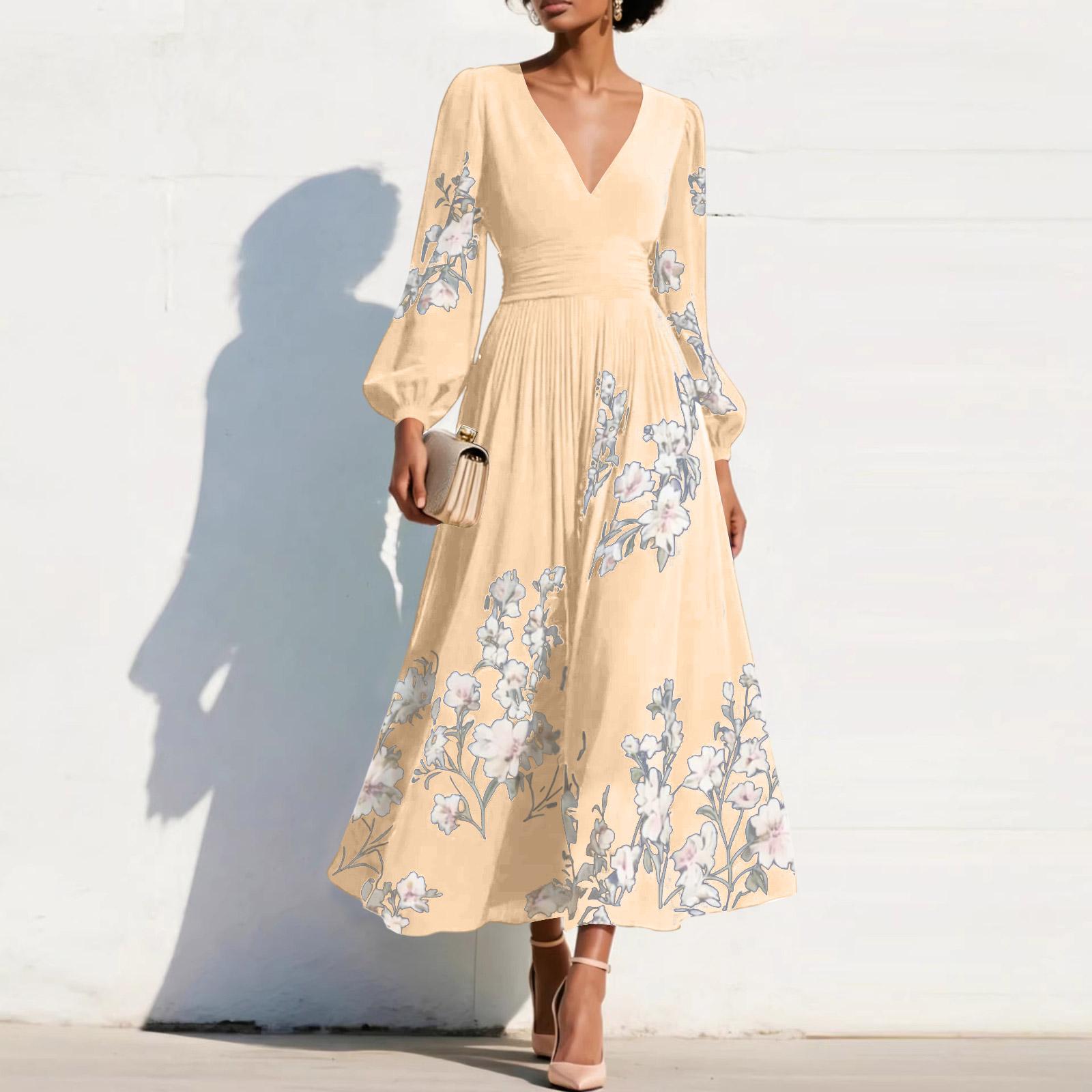 Women s Long Sleeve V Neck Pleated Maxi Dress Floral Print Elegant Fit Flare Long Length Dress for Casual and Formal Wear XL жовтий
Women s Long Sleeve V Neck Pleated Maxi Dress Floral Print Elegant Fit Flare Long Length Dress for Casual and Formal Wear XL жовтий