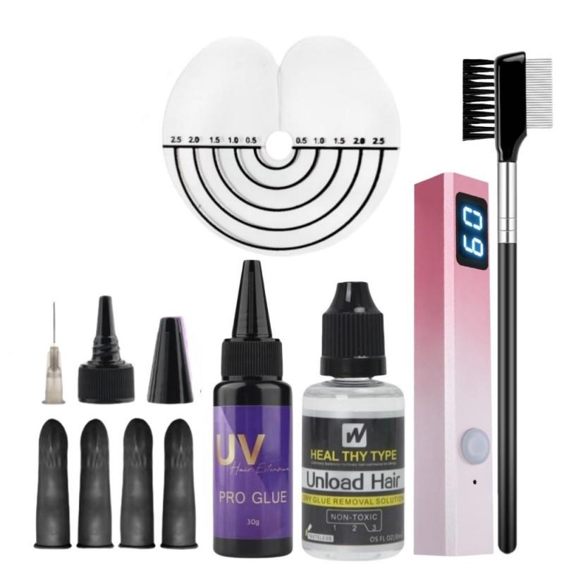 Professional UV Hair Extension Kit with UV Lamp & Glue | Anti-UV Shields, Glue Remover & Fast-Curing Machine | Salon & Home Use Hair Set A Set
Professional UV Hair Extension Kit with UV Lamp & Glue | Anti-UV Shields, Glue Remover & Fast-Curing Machine | Salon & Home Use Hair Set A Set