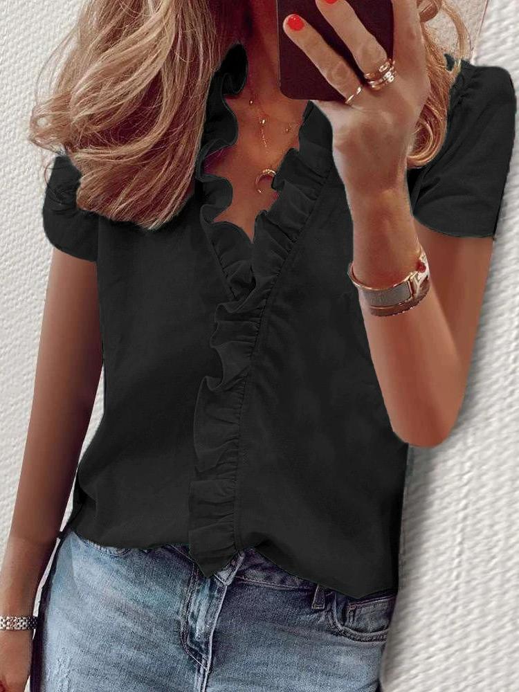 Рубашка с короткими рукавами и оборками для женщин весна/лето 3XL чёрный
Рубашка с короткими рукавами и оборками для женщин весна/лето 3XL чёрный