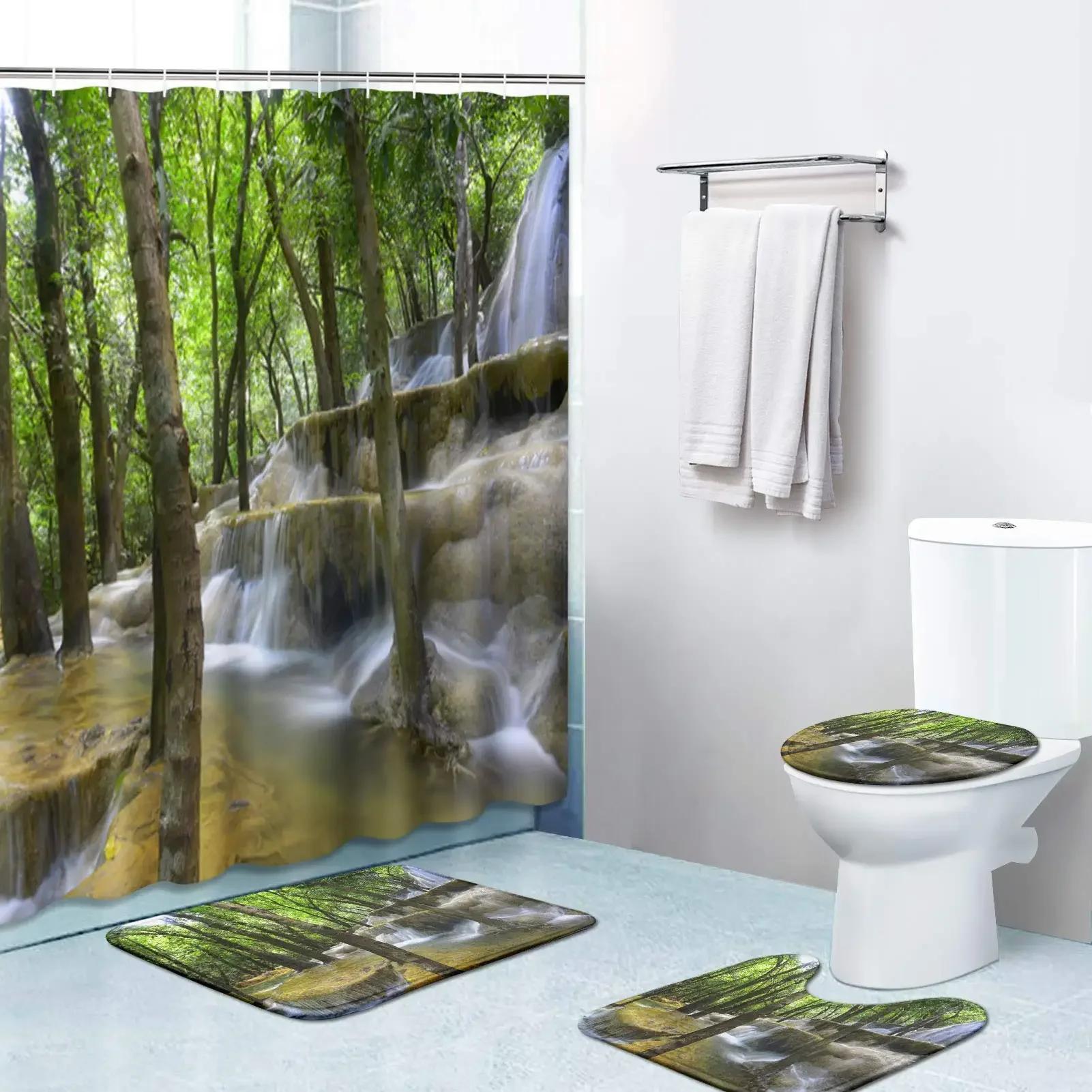 Shower Curtain Set Natural Scenery Forest Waterfall Waterproof Bathroom With Rugs Toilet Cover Bath Mat Hooks W60H190(CM)-1 Pcs
Shower Curtain Set Natural Scenery Forest Waterfall Waterproof Bathroom With Rugs Toilet Cover Bath Mat Hooks W60H190(CM)-1 Pcs