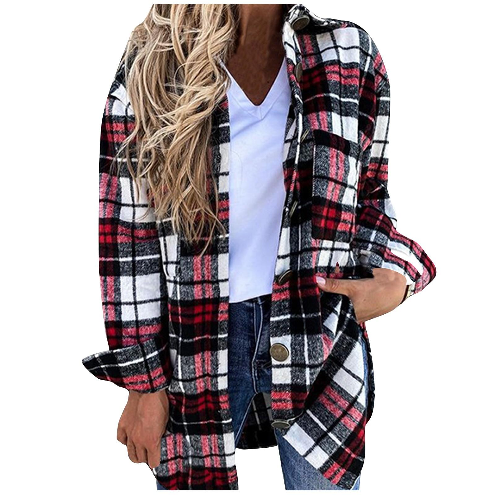 Women s Fashion Casual Plaid Jacket Long Sleeve Lapel Button-Down Shirts Shacket Coat L червоний
Women s Fashion Casual Plaid Jacket Long Sleeve Lapel Button-Down Shirts Shacket Coat L червоний