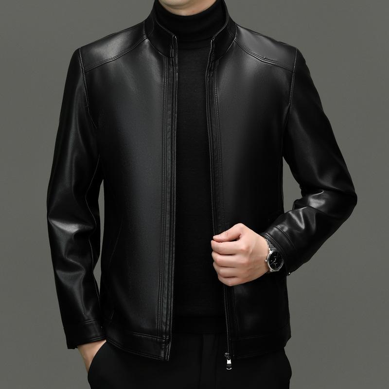Кожаная куртка мужская среднего возраста осень и зима короткая кожаная куртка мужская деловая повседневная бархатная кожаная куртка больших размеров 7XL