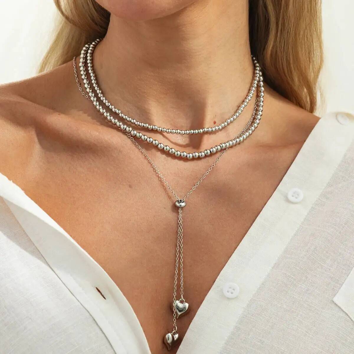 SHIXIN 3Pcs/Set Hip-hop Multi-layer CCB Beaded Chain Necklace for Women Trendy Metal Heart-shaped Pendant Clavicle Chain Jewelry
SHIXIN 3Pcs/Set Hip-hop Multi-layer CCB Beaded Chain Necklace for Women Trendy Metal Heart-shaped Pendant Clavicle Chain Jewelry