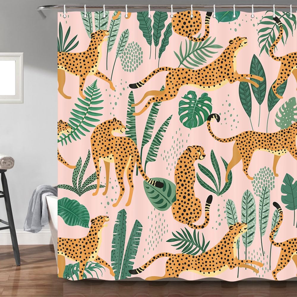 Pink Cheetah and Green Leaves Pattern Waterproof Shower Curtain 180x200cm - Jungle Animal Print Bath Curtain for Kids Room Decor 90x180cm35x71in
Pink Cheetah and Green Leaves Pattern Waterproof Shower Curtain 180x200cm - Jungle Animal Print Bath Curtain for Kids Room Decor 90x180cm35x71in