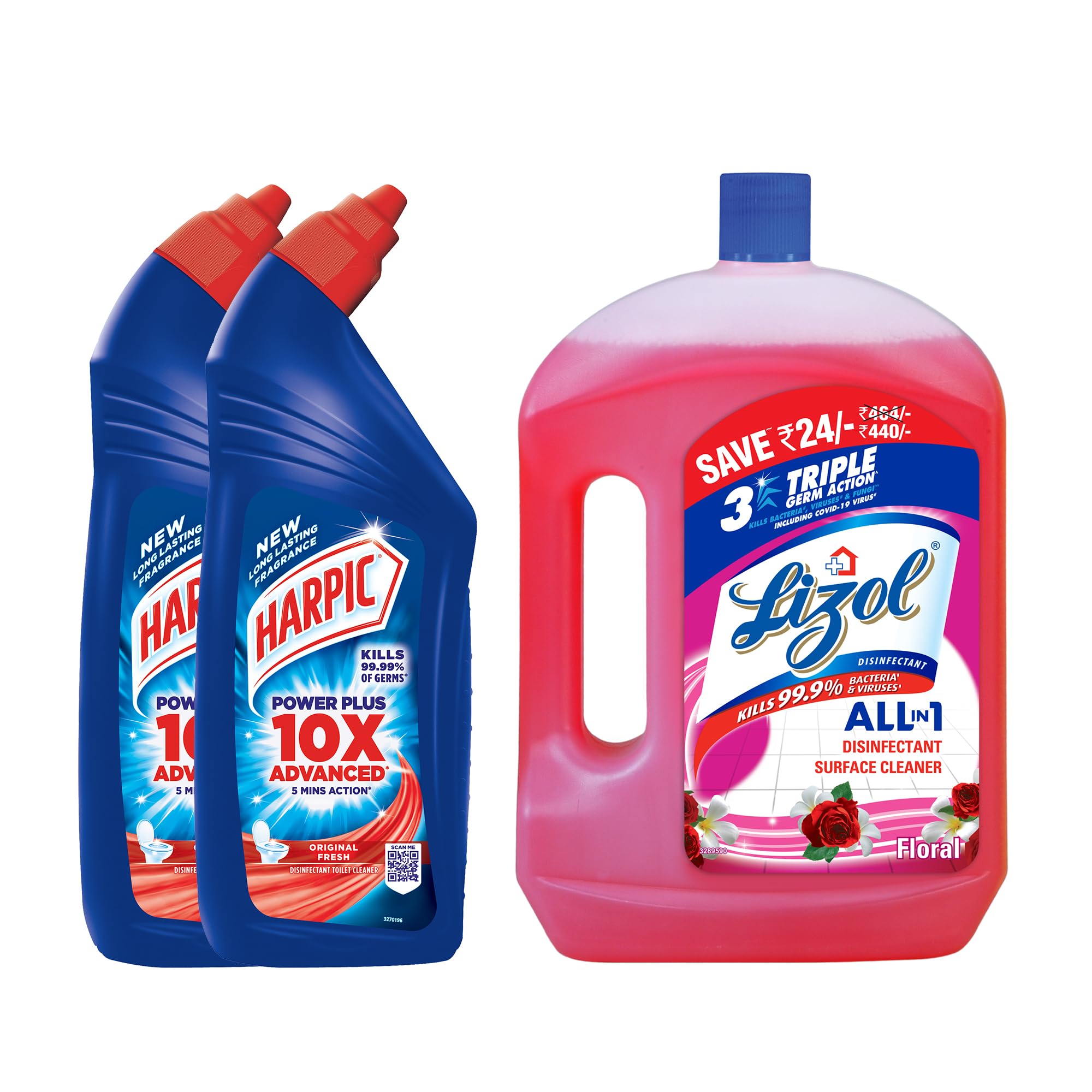 Harpic Disinfectant Toilet Cleaner Liquid, Original - 1 L (Pack of 2) with Lizol Floor Cleaner, Floral - 2 L
Harpic Disinfectant Toilet Cleaner Liquid, Original - 1 L (Pack of 2) with Lizol Floor Cleaner, Floral - 2 L