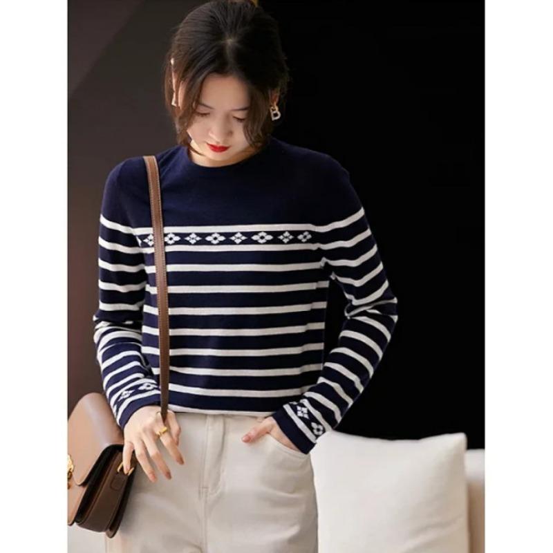 Женский пуловер с круглым вырезом, полосатый свитер, женский вязаный базовый свитер для весны и осени XL темно-синий
Женский пуловер с круглым вырезом, полосатый свитер, женский вязаный базовый свитер для весны и осени XL темно-синий