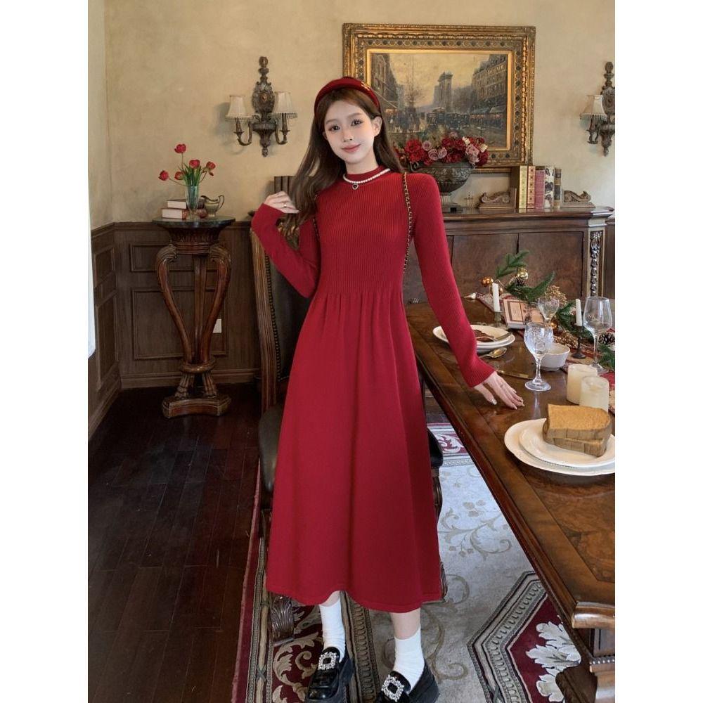 French Red Semi-High Neck Knit Slimming Dress - Long-Sleeved Autumn/Winter Fashion for Women One Size
French Red Semi-High Neck Knit Slimming Dress - Long-Sleeved Autumn/Winter Fashion for Women One Size
