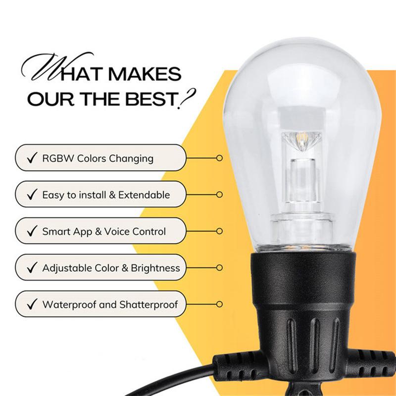 Smart App Outdoor String Lights 50ft 20 Bulbs Fairy Lights RGB Christmas Garland Waterproof Decoration Light Decor Garden Party RGB&EU Plug
Smart App Outdoor String Lights 50ft 20 Bulbs Fairy Lights RGB Christmas Garland Waterproof Decoration Light Decor Garden Party RGB&EU Plug
