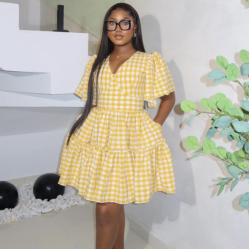 2026 Spring V-Neck Plaid High-Waist Pleated Ruffle Hem Dress for Women Large
2026 Spring V-Neck Plaid High-Waist Pleated Ruffle Hem Dress for Women Large