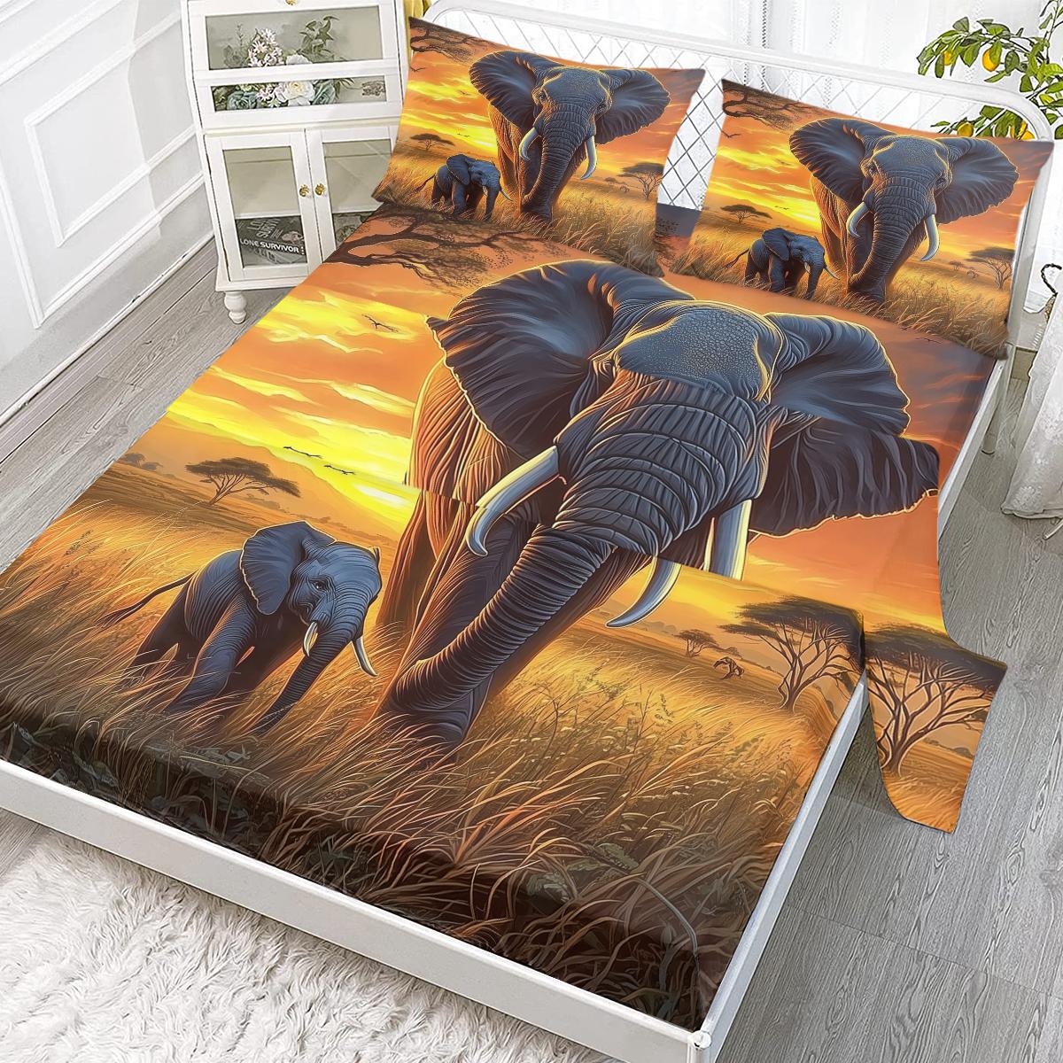 Sunset Mother And Son Elephant 4-Piece Set, Gentle And Wild African Grassland, Suitable For Bedroom (Family, Decoration) 99cmx199cm
Sunset Mother And Son Elephant 4-Piece Set, Gentle And Wild African Grassland, Suitable For Bedroom (Family, Decoration) 99cmx199cm