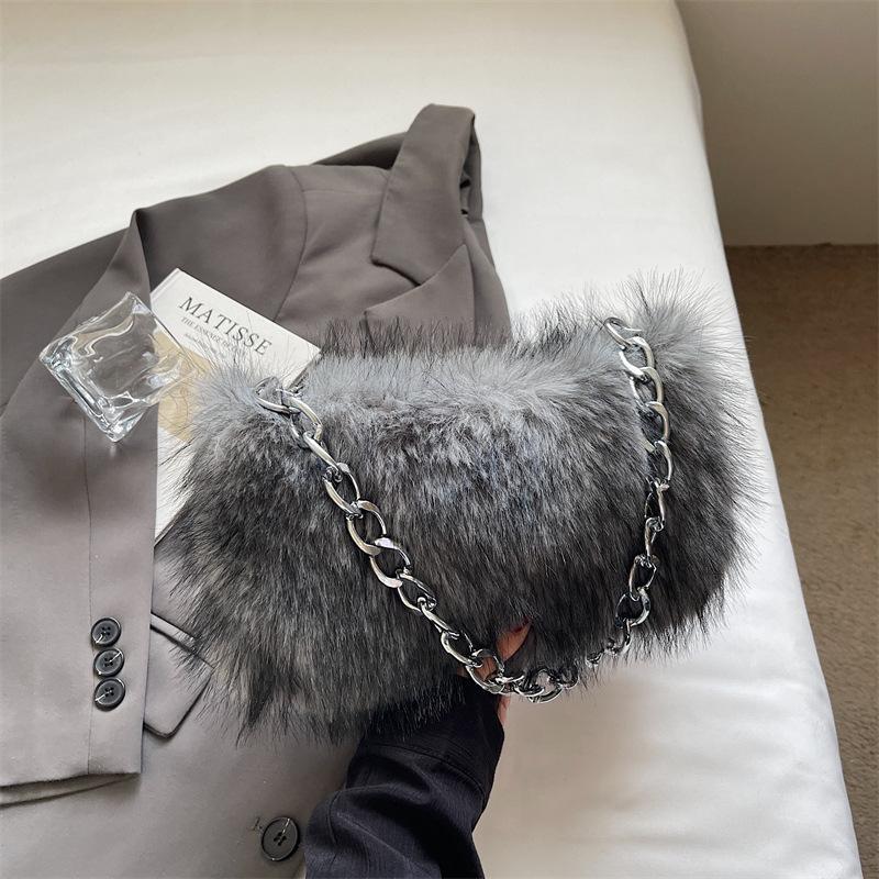 Новая плюшевая сумка женская модная универсальная сумка подмышку сумка на плечо высококлассная трендовая цепочка вечерняя сумка серый