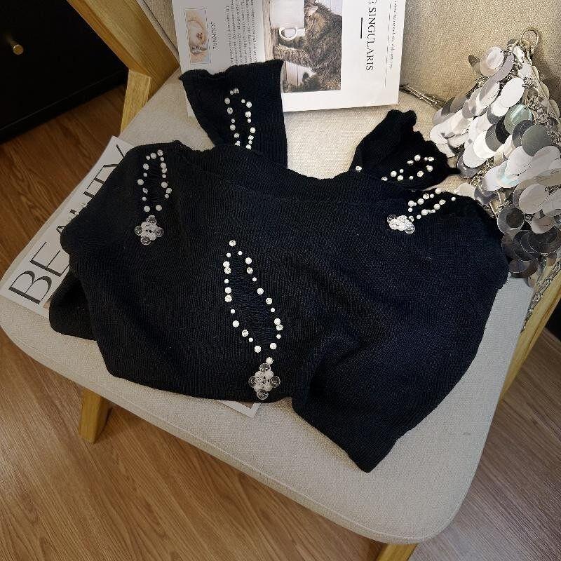 Personal Collection~ Irregular Ripped Design with Heavy Beading Long-Sleeve T-Shirt for Women, New Autumn Style, Slim-Fit Knit Top for Trendy Girls Black XL
Personal Collection~ Irregular Ripped Design with Heavy Beading Long-Sleeve T-Shirt for Women, New Autumn Style, Slim-Fit Knit Top for Trendy Girls Black XL