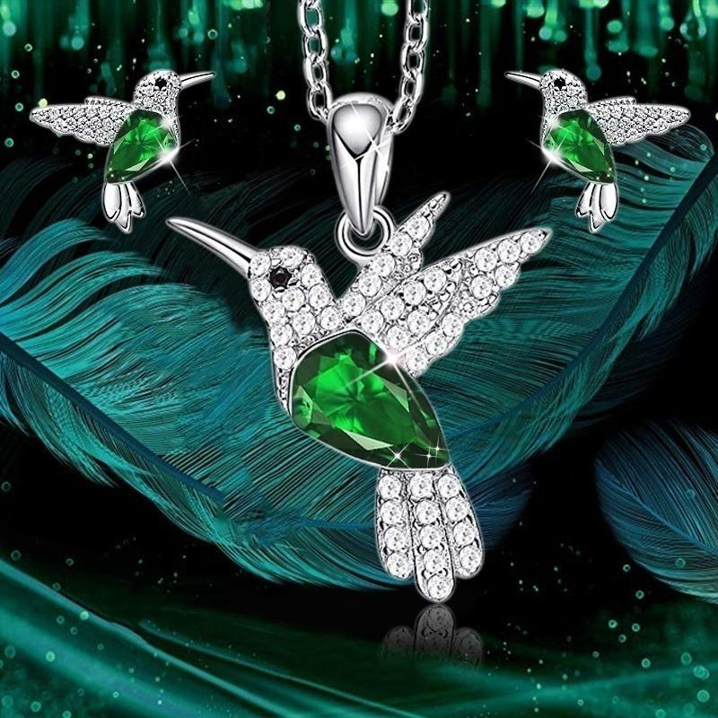 Hummingbird Jewelry Set Silver Plated Chain Necklace Stud Earrings with Green Black Crystal Pendant Women Girlfriend Mom Jewelry
Hummingbird Jewelry Set Silver Plated Chain Necklace Stud Earrings with Green Black Crystal Pendant Women Girlfriend Mom Jewelry