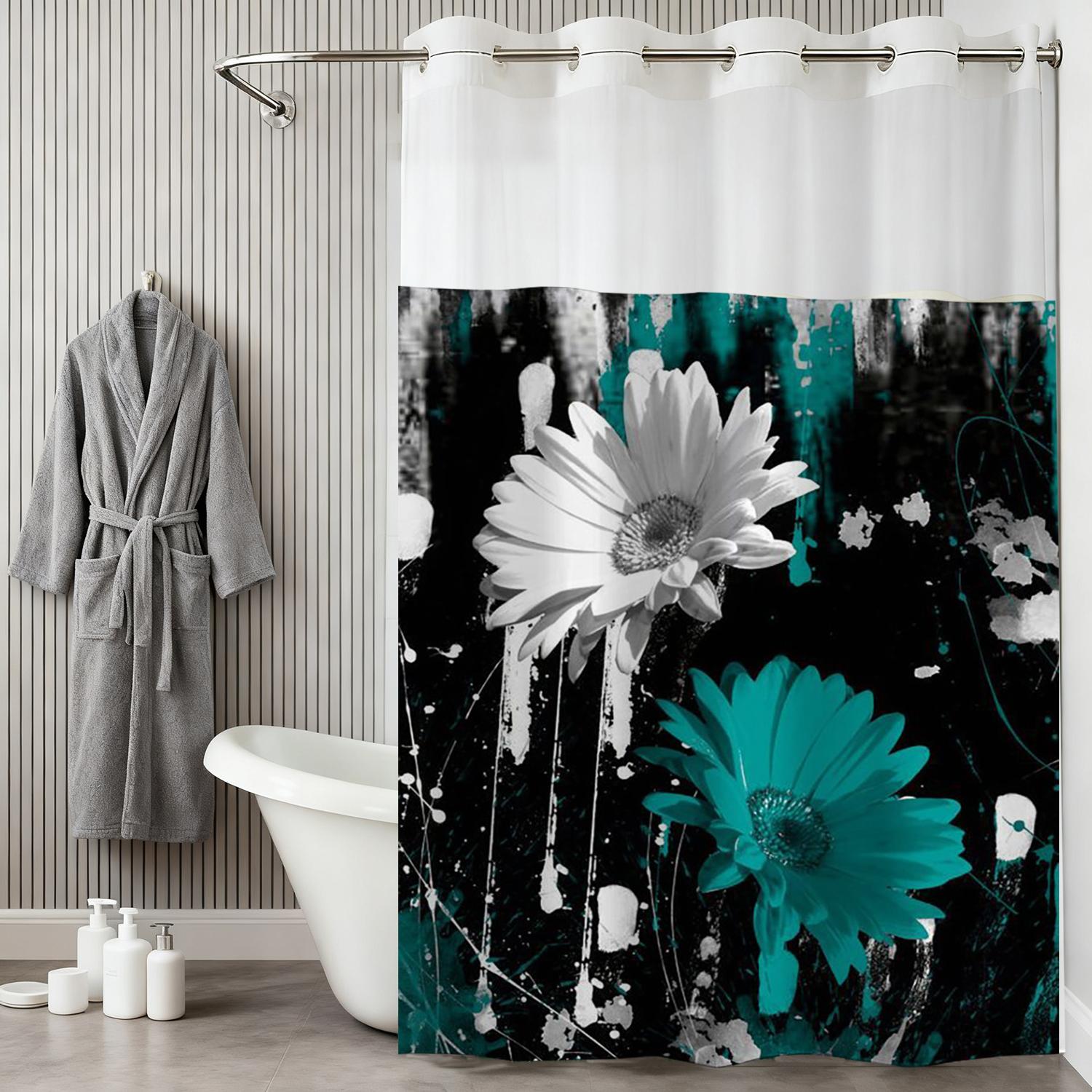 No Hook Floral Pattern Shower Curtain With Snap-In Fabric Liner Sheer Top Window, Waterproof Double Layer Bathtub Curtain W60H190(CM)-1 Pcs
No Hook Floral Pattern Shower Curtain With Snap-In Fabric Liner Sheer Top Window, Waterproof Double Layer Bathtub Curtain W60H190(CM)-1 Pcs