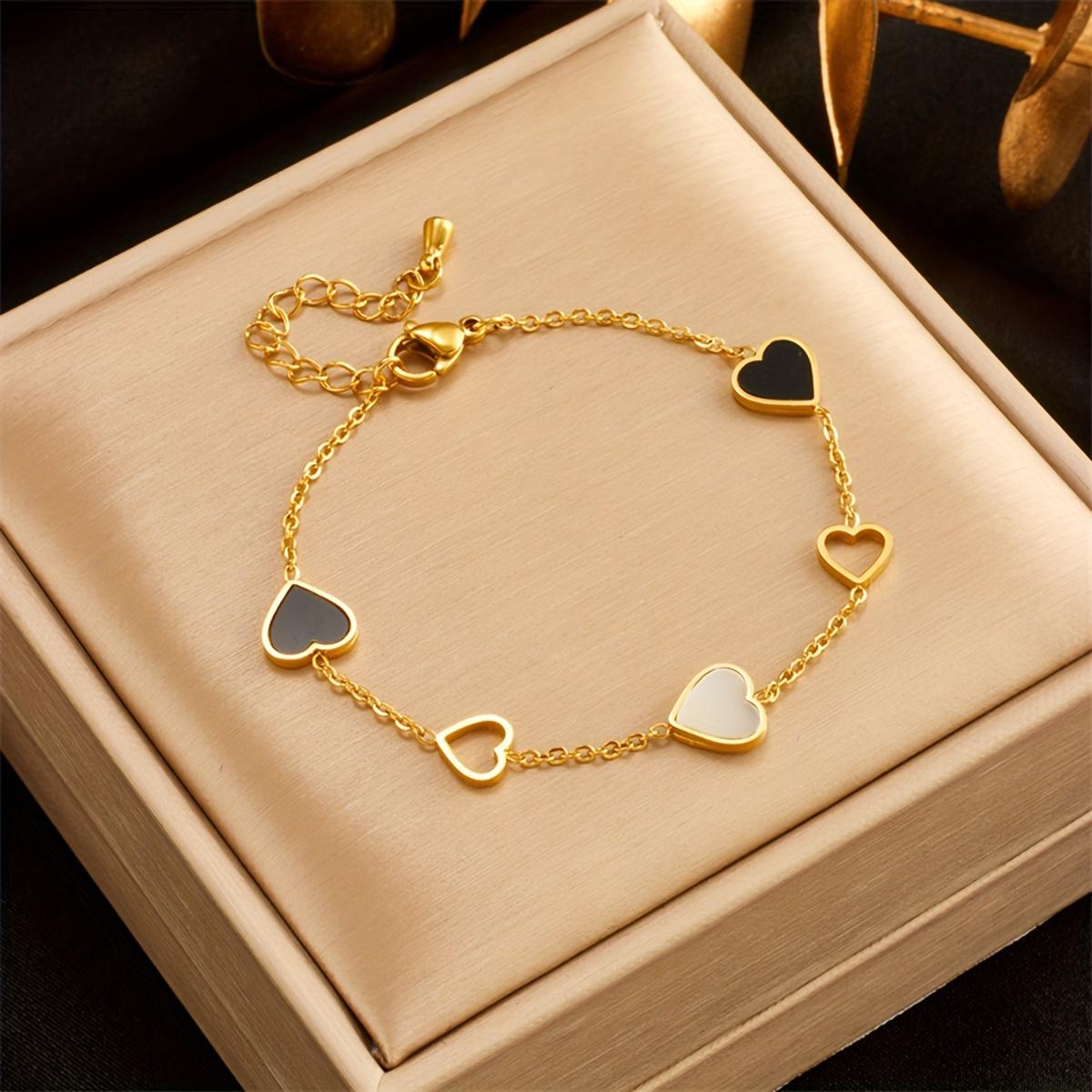 Gold Tone Heart Charm Bracelet – Adjustable Stainless Steel Chain with Black White Enamel Hearts, Luxury Love Jewelry Gift for Women золотий
Gold Tone Heart Charm Bracelet – Adjustable Stainless Steel Chain with Black White Enamel Hearts, Luxury Love Jewelry Gift for Women золотий