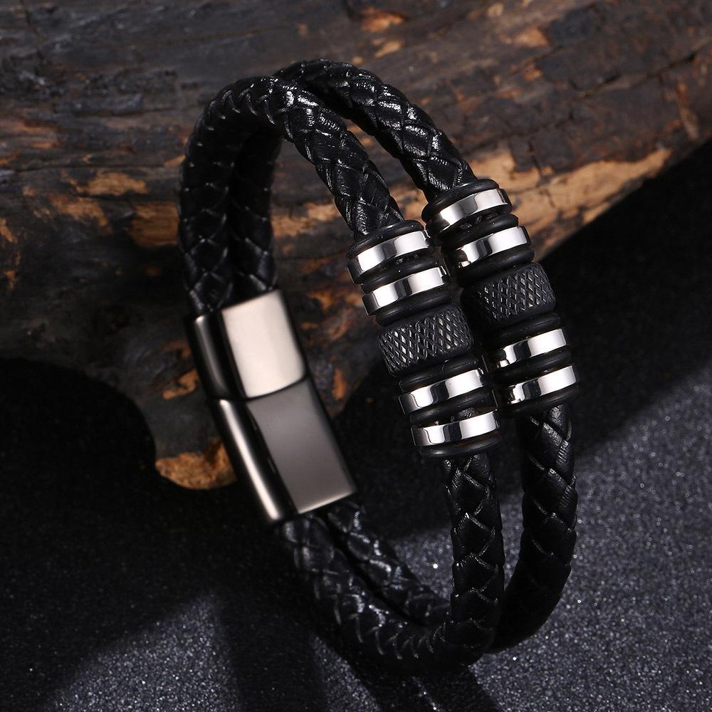 Men s Leather Cord Woven Bracelet with Titanium Steel Beads - Punk Fashion Bangle
Men s Leather Cord Woven Bracelet with Titanium Steel Beads - Punk Fashion Bangle
