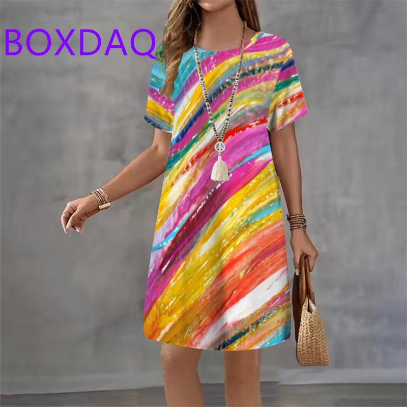 Rainbow Gradient Stripe Pattern Women Dress Summer New Elegant Casual Short Sleeve Mini Dress Loose Women A-Line Dresses XL
Rainbow Gradient Stripe Pattern Women Dress Summer New Elegant Casual Short Sleeve Mini Dress Loose Women A-Line Dresses XL