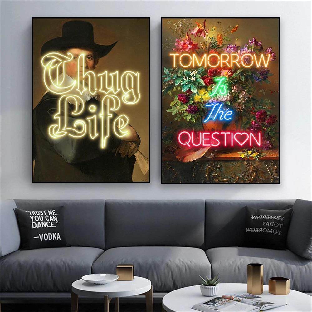 Забавный винтажный постер с картиной маслом, Thug Life, неоновое измененное искусство, принт, темно-черный цветок, ретро холст, картина, украшение для дома и комнаты
Забавный винтажный постер с картиной маслом, Thug Life, неоновое измененное искусство, принт, темно-черный цветок, ретро холст, картина, украшение для дома и комнаты