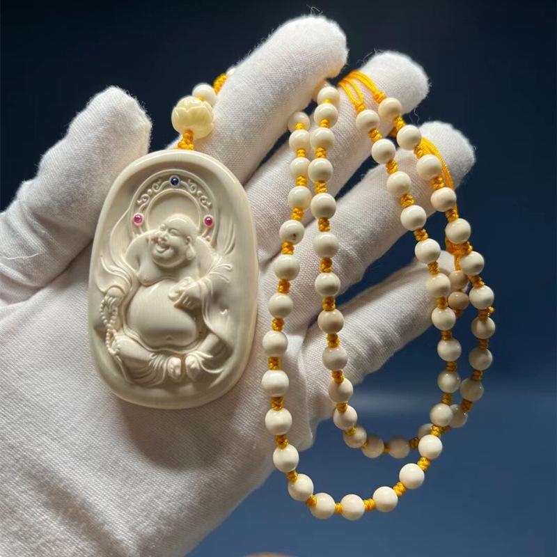 Handmade Natural Ivory Maitreya Buddha Pendant Necklace, Retro Style Sweater Chain Jewelry Pure Natural
Handmade Natural Ivory Maitreya Buddha Pendant Necklace, Retro Style Sweater Chain Jewelry Pure Natural