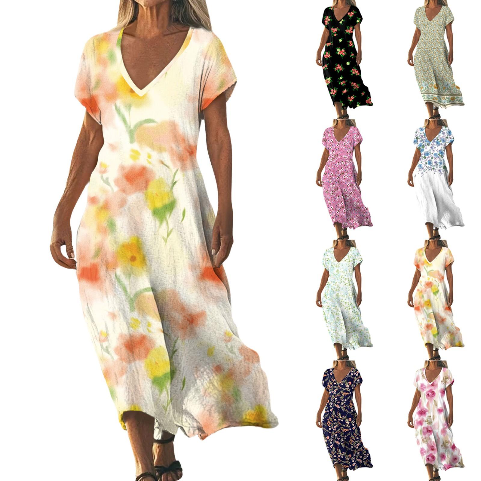 Summer Dress Women s Long Boho Beach Dress Elegant Maxi Dress V-Neck Short Sleeve Summer Tunic Dress Light Airy M
Summer Dress Women s Long Boho Beach Dress Elegant Maxi Dress V-Neck Short Sleeve Summer Tunic Dress Light Airy M