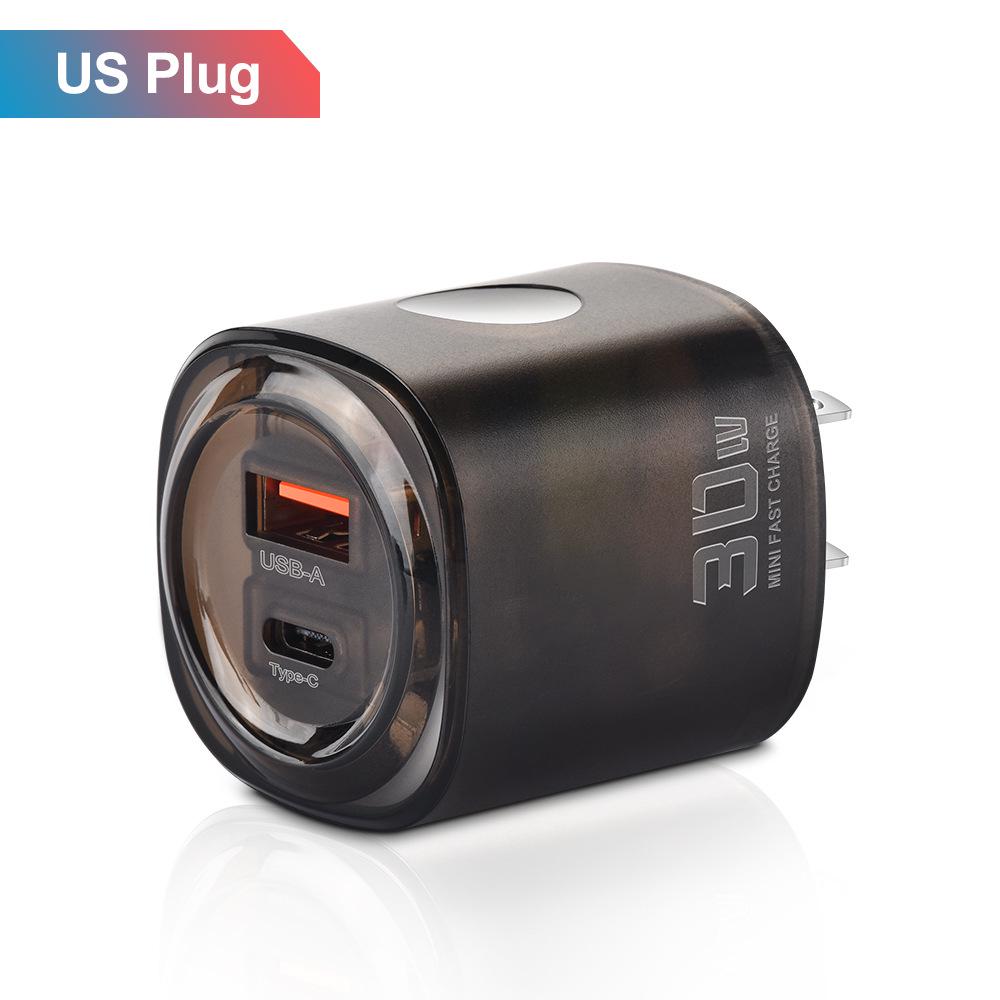 30W Dual Port PD Travel Charger with USB & Type-C for US/EU
30W Dual Port PD Travel Charger with USB & Type-C for US/EU
