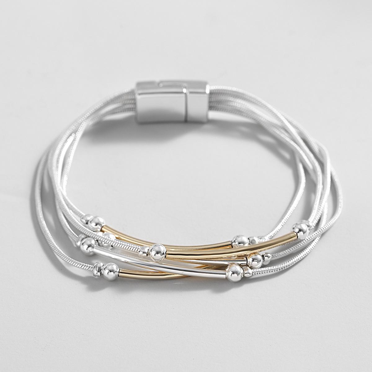 ALLYES Charm Two Tone Metal Tube Beads Bracelet Multilayer Silver Color Snake Chain Bangles Bracelets Men Female Jewelry Gifts
ALLYES Charm Two Tone Metal Tube Beads Bracelet Multilayer Silver Color Snake Chain Bangles Bracelets Men Female Jewelry Gifts
